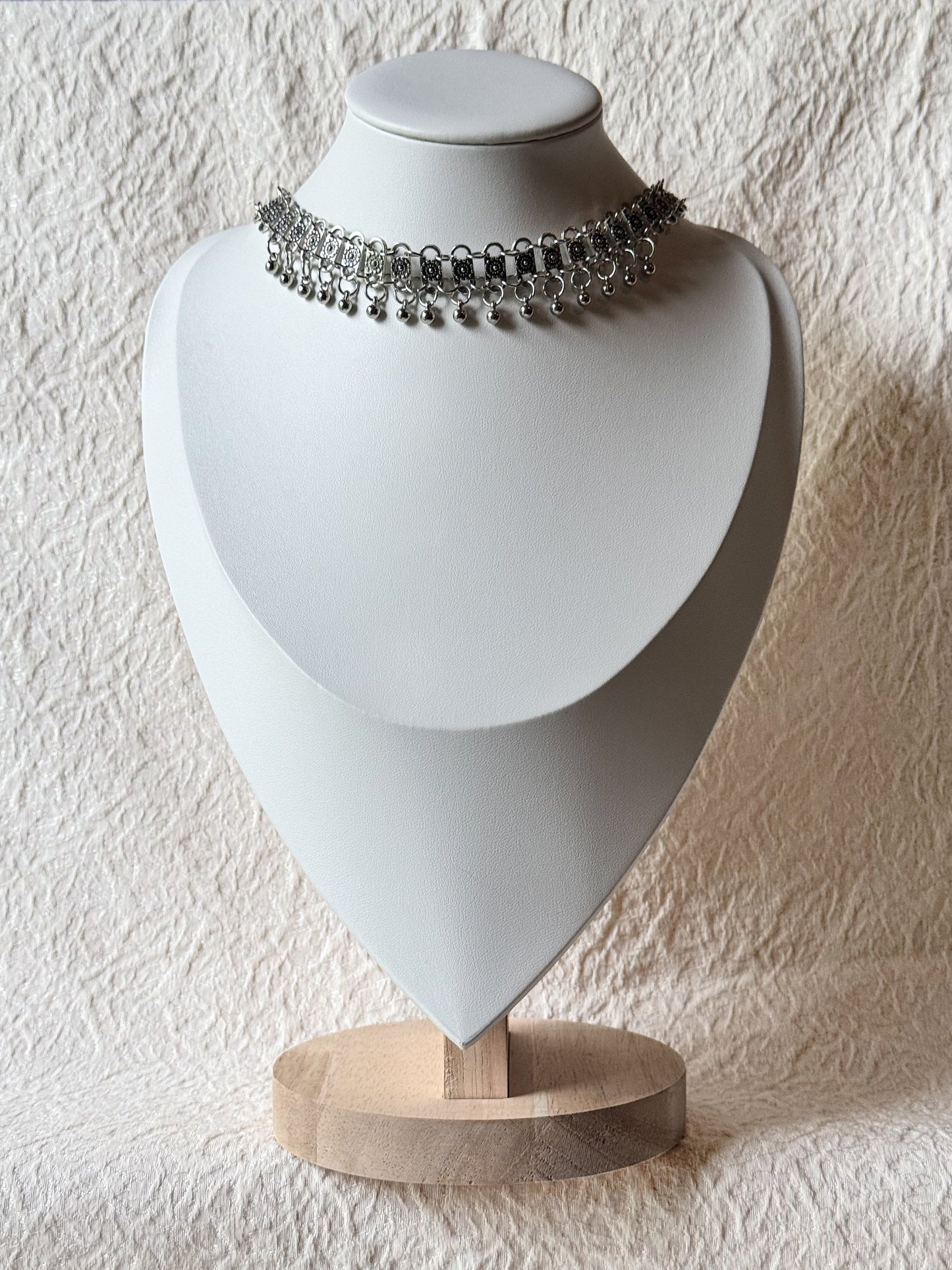Stainless Steel Statement Choker with Silver Charms