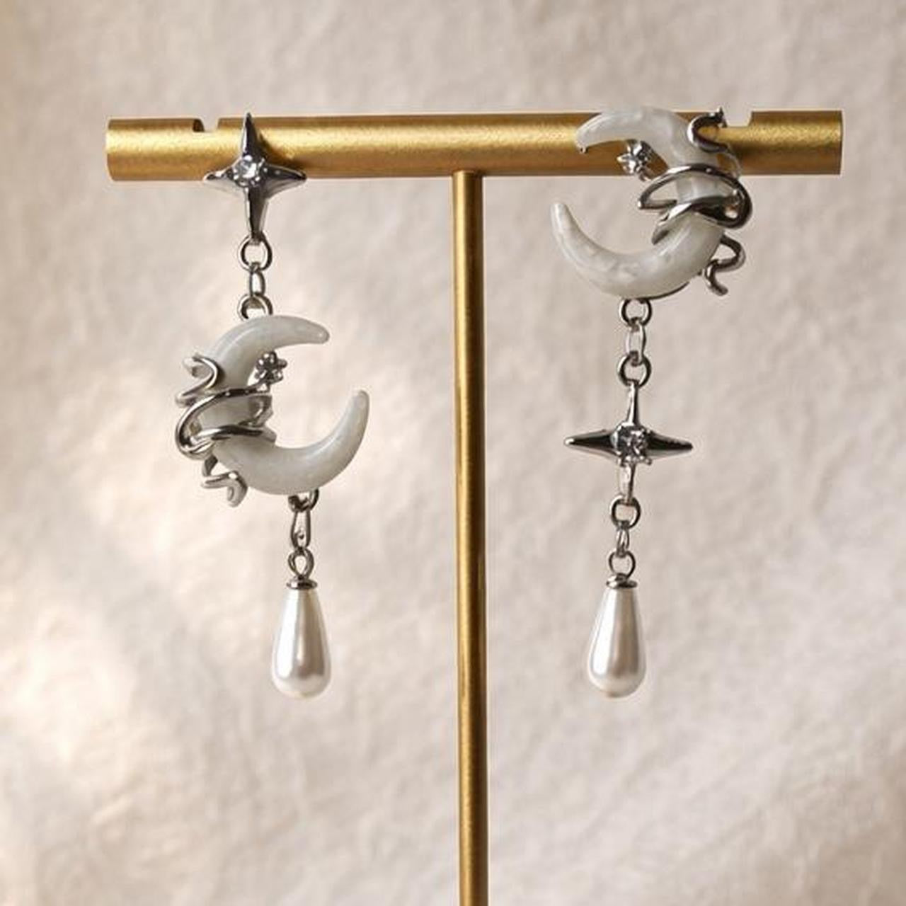 Elegant Moon & Star Pearl Drop Earrings