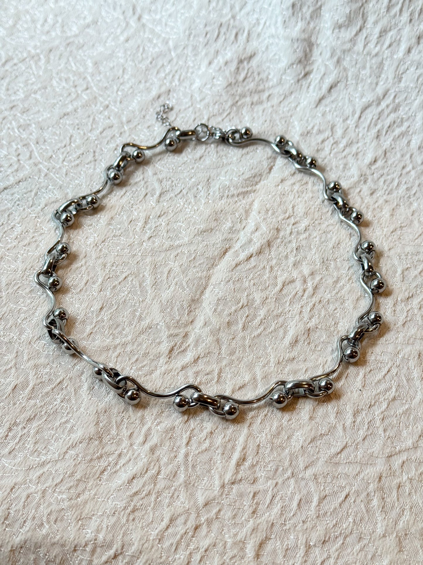 Silver Beaded Wave Chain Necklace