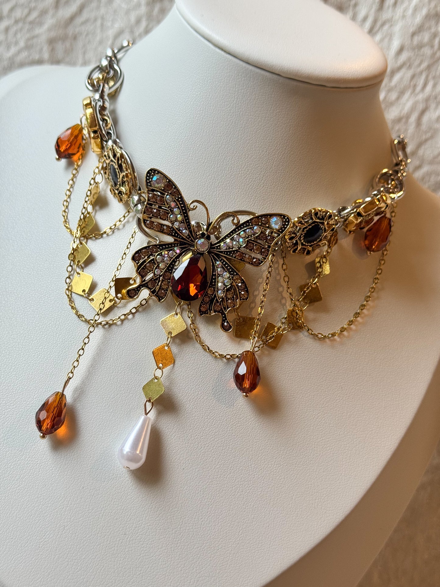 Butterfly Amber Charm Choker Necklace