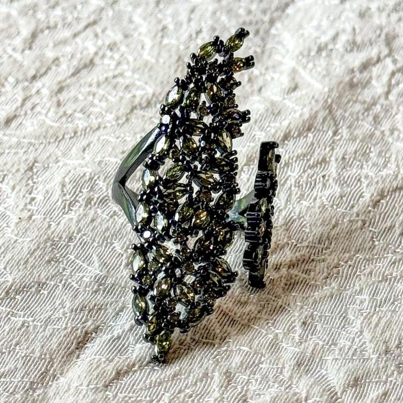 Olive Green Cubic Zirconia Statement Ring – Adjustable Open Band