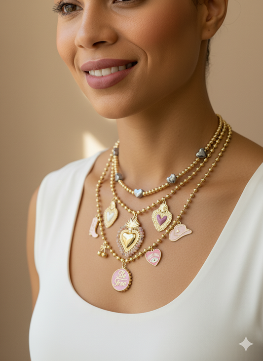 Golden Hearts & Charms Layered Set