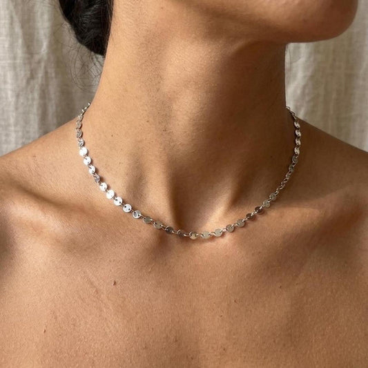 Stunning Silver Disc Chain Necklace
