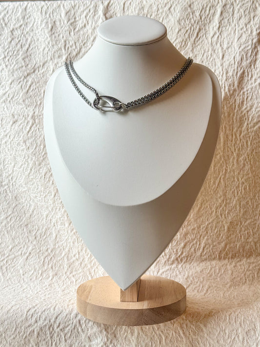 Silver Double Chain Front Clasp Choker