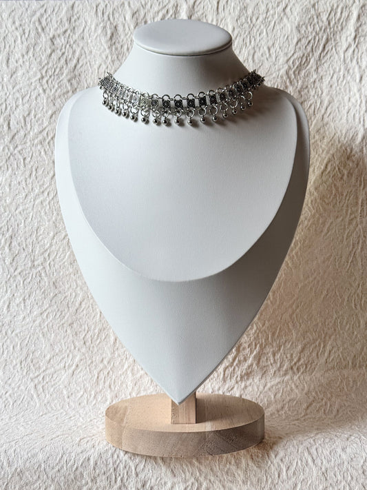 Stainless Steel Statement Choker with Silver Charms