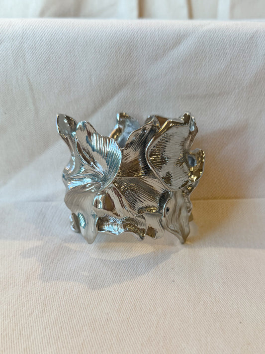 Silver Bloom Sculpted Cuff