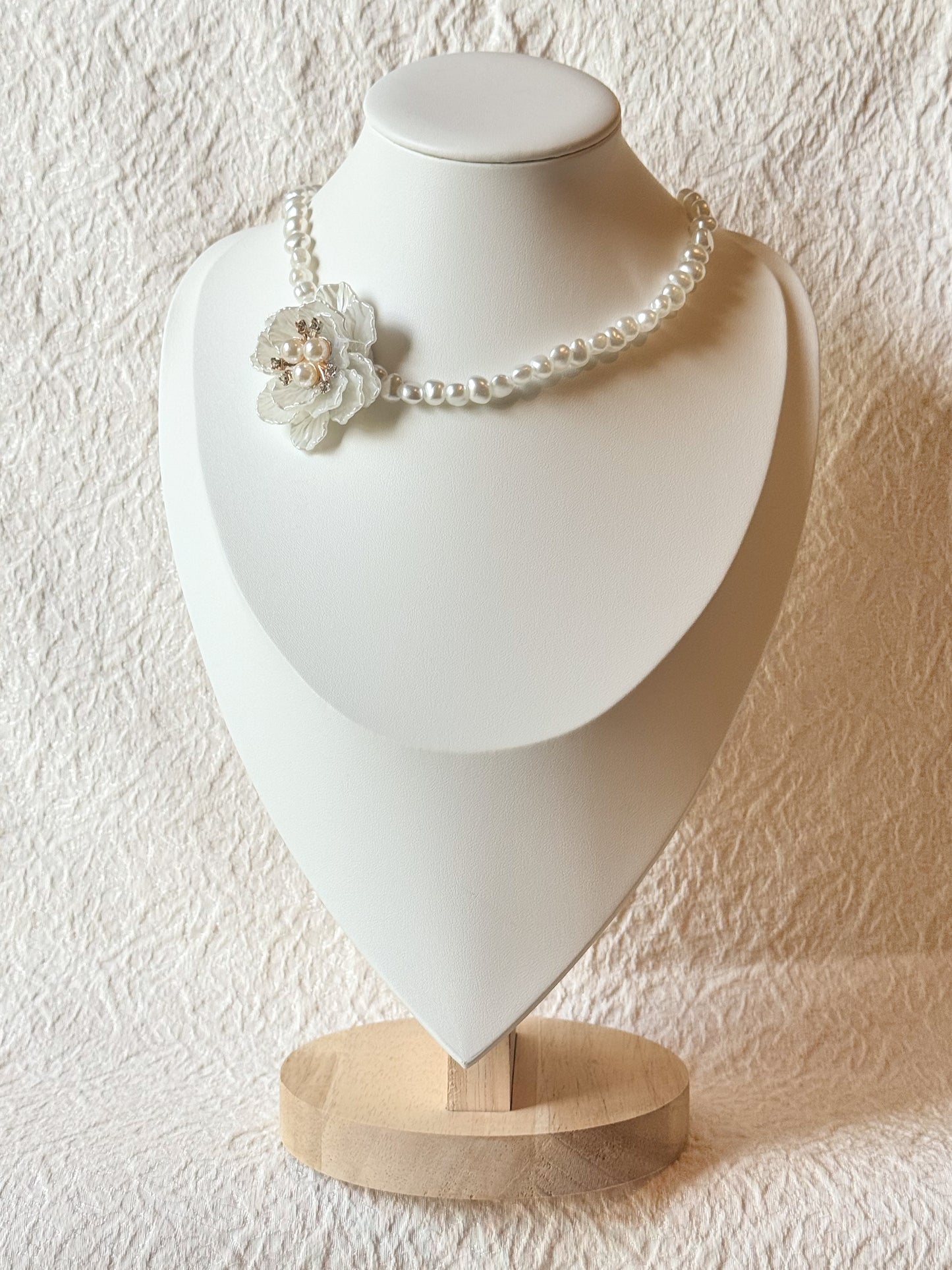 White Camellia Pearl Necklace