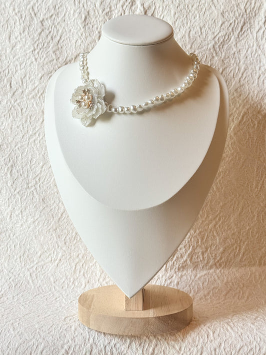 White Camellia Pearl Necklace