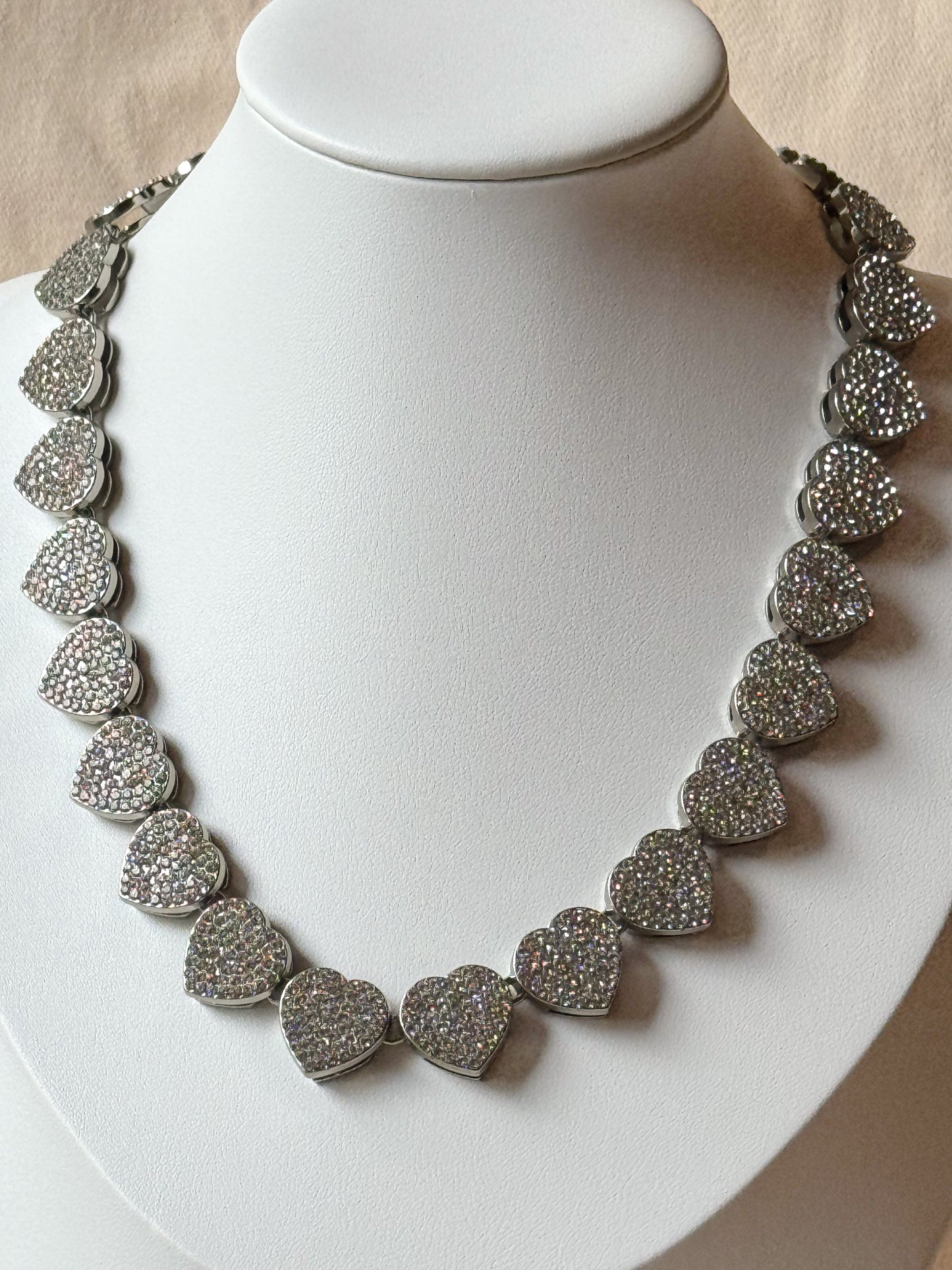 Silver Pavé Heart Statement Necklace