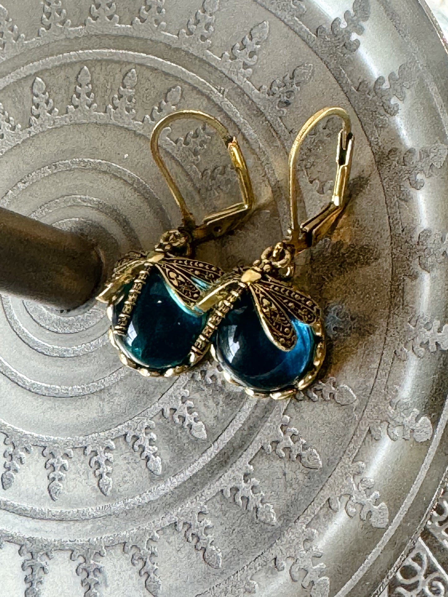 Dragonfly Glow Earrings Blue & Gold
