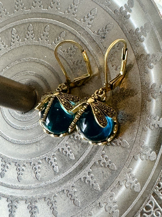 Dragonfly Glow Earrings Blue & Gold