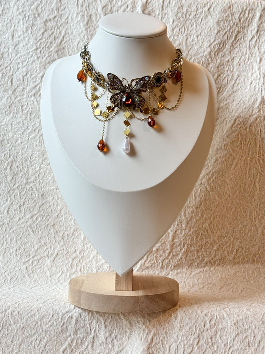 Butterfly Amber Charm Choker Necklace