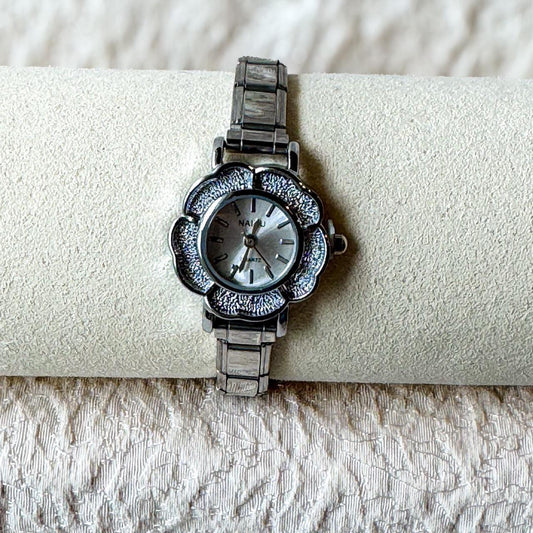 Silver Tone Floral Quartz Wristwatch