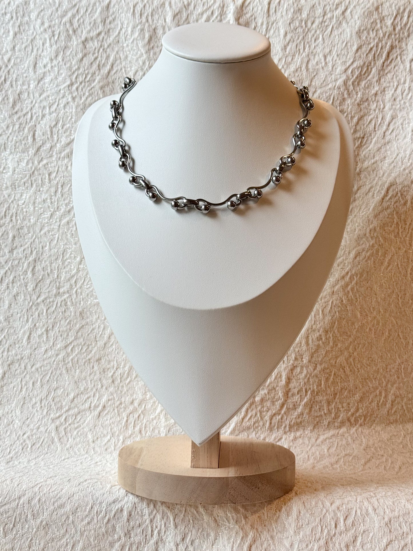 Silver Beaded Wave Chain Necklace