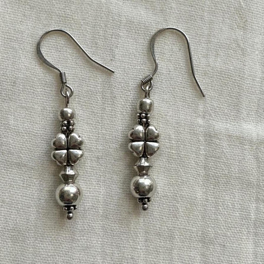 Elegant Sculptural Silver Pleated  Drop Earrings