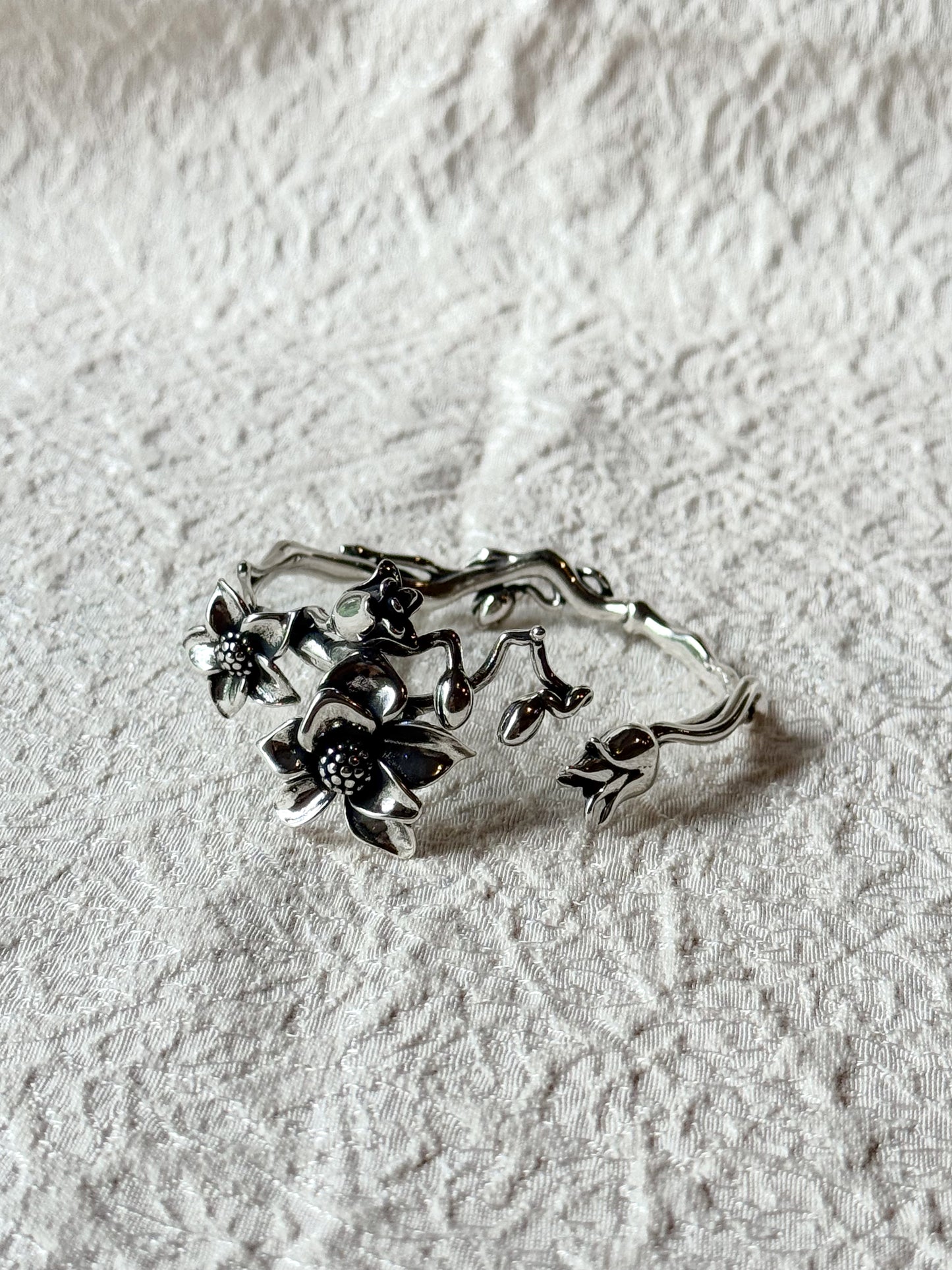 Silver tone Floral Cuff Bracelet