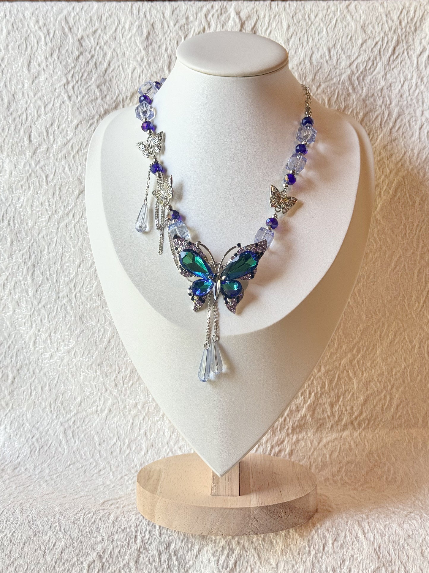 Aurora Butterfly Crystal Necklace in Blue & Silver