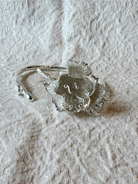 Silver Bloom Statement Cuff Bracelet