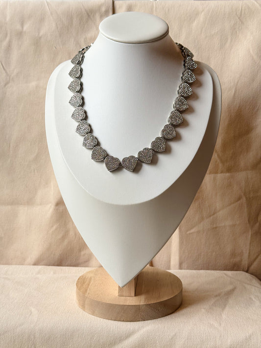 Silver Pavé Heart Statement Necklace