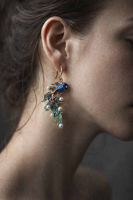 Enamel Koi Fish Drop Earrings