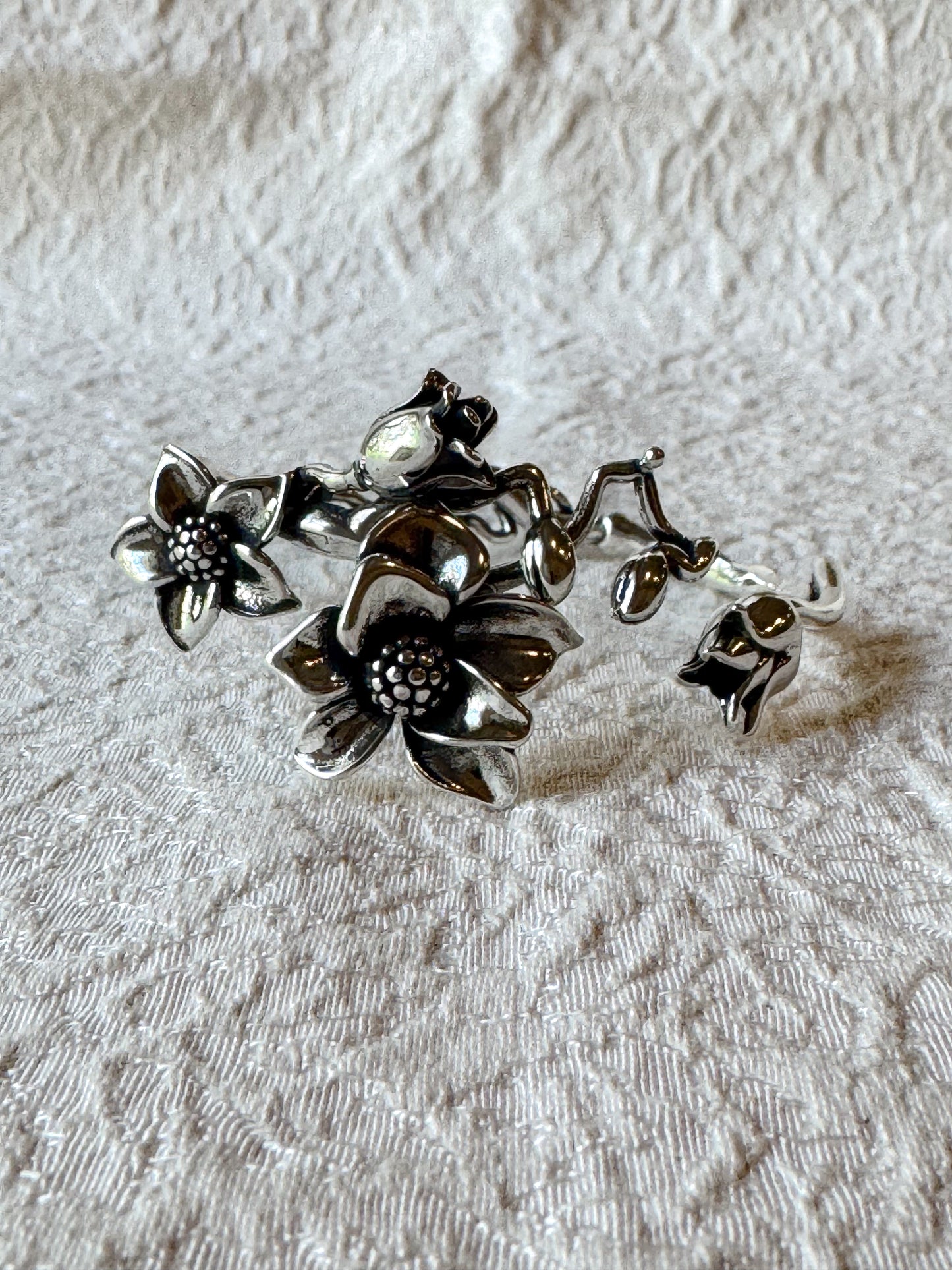 Silver tone Floral Cuff Bracelet