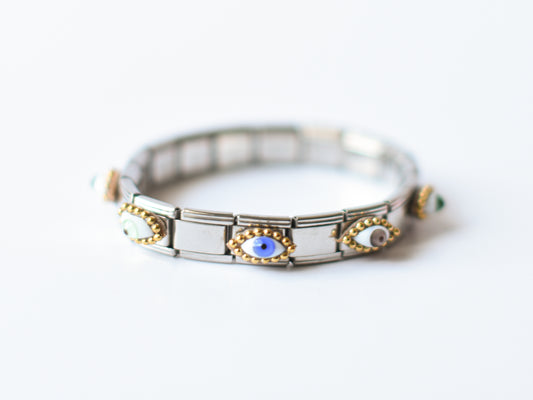 All-Seeing Multi-Eye Stretch Bracelet – Silver & Gold