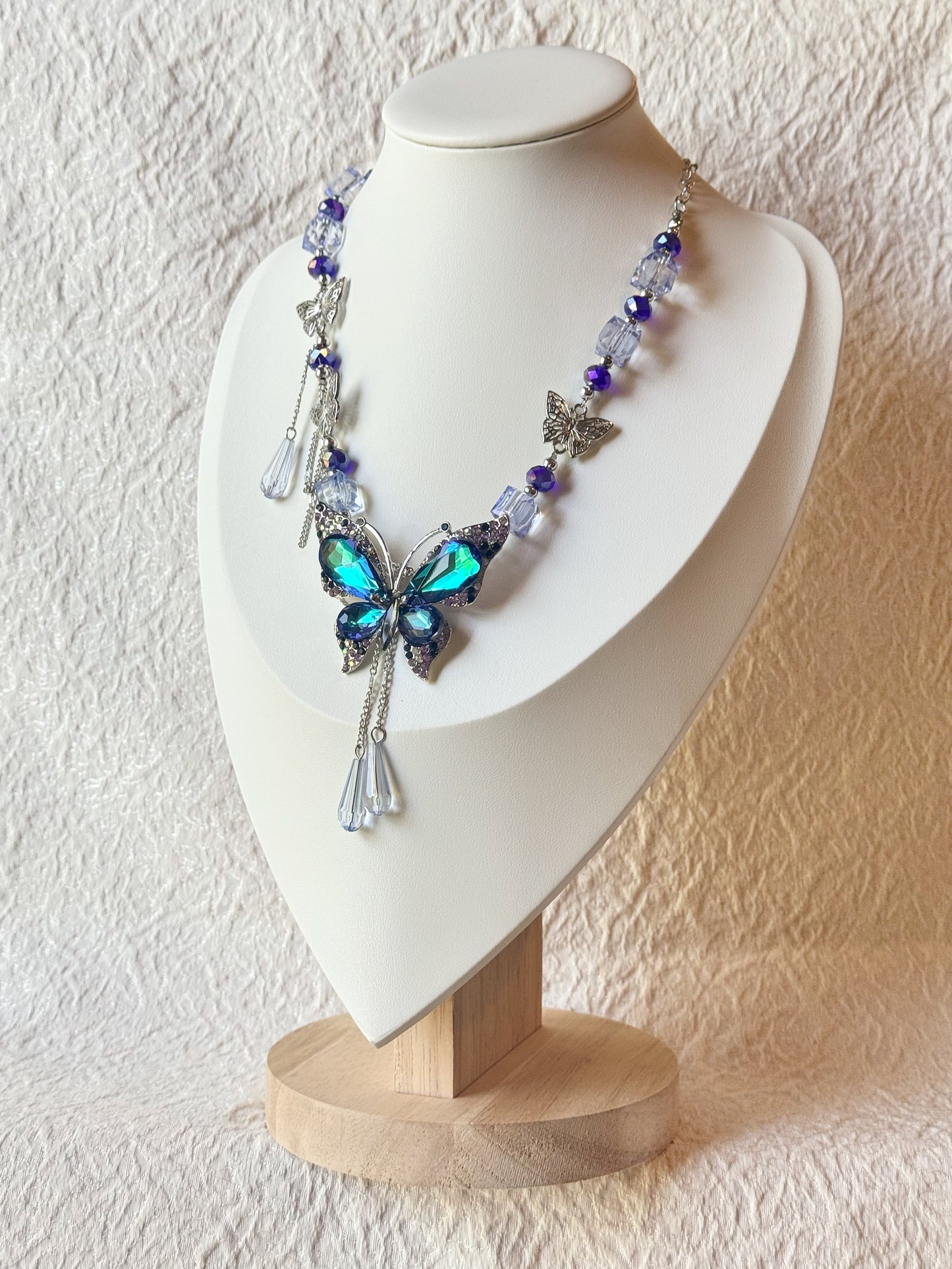 Aurora Butterfly Crystal Necklace in Blue & Silver