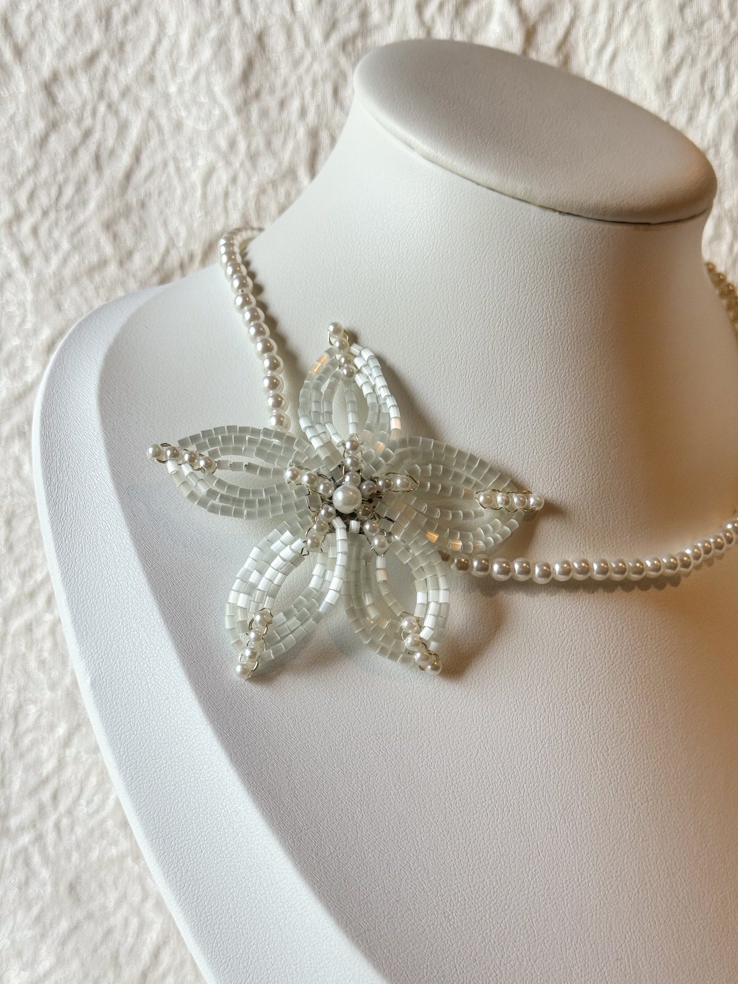 White Petal Pearl Necklace