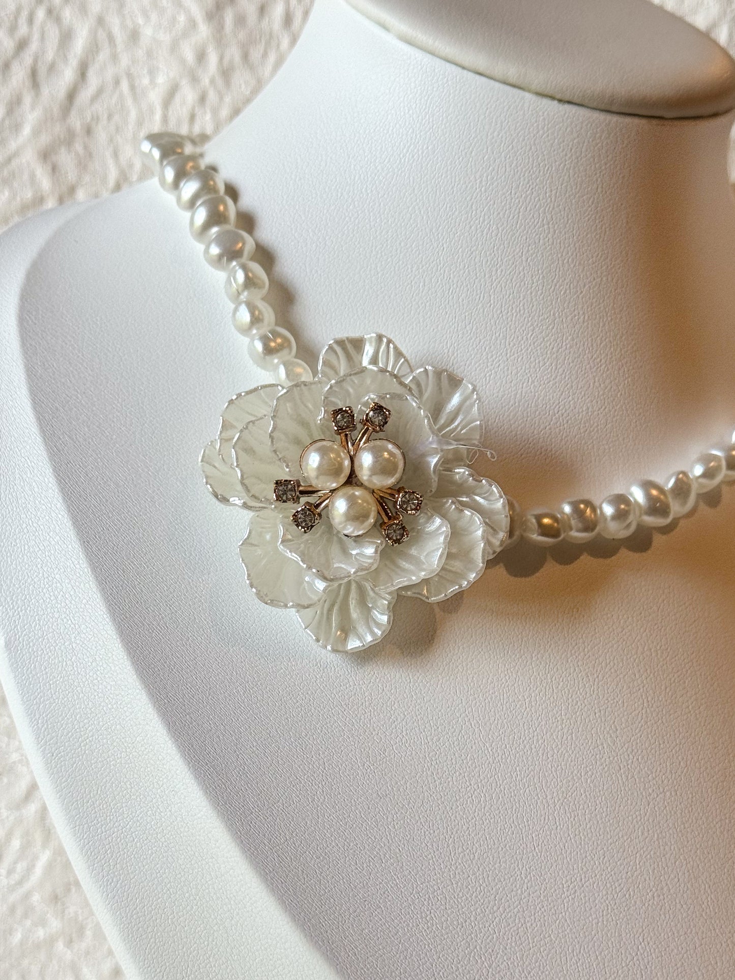White Camellia Pearl Necklace