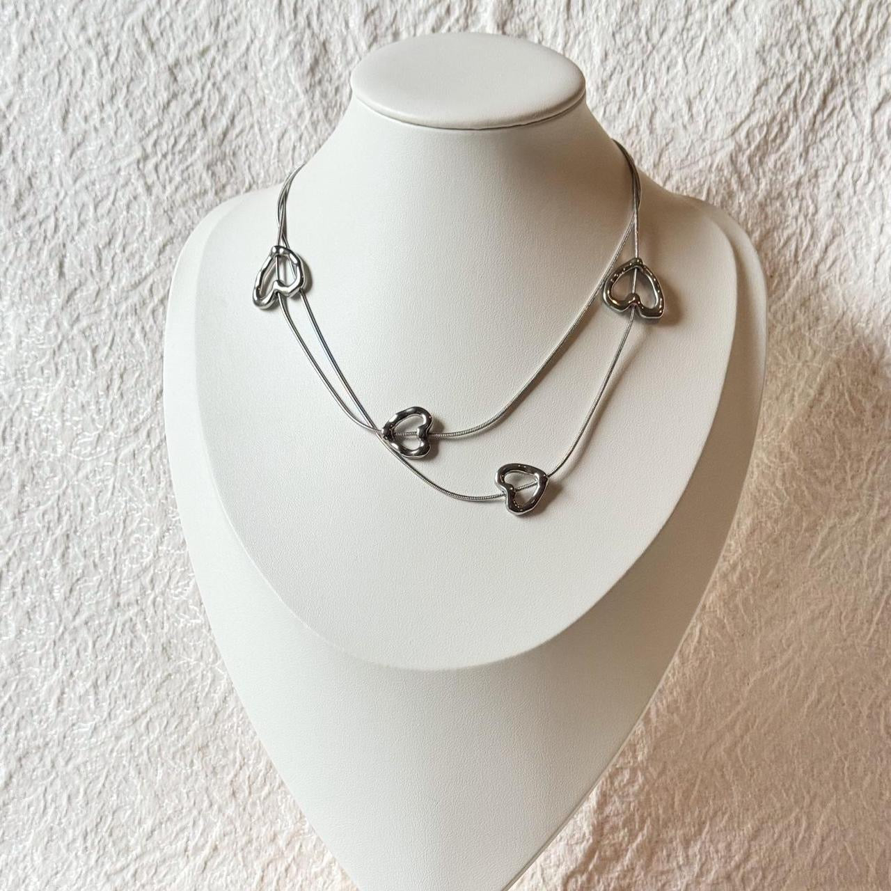 Silver Heart Station Necklace – Minimal Romantic Chain