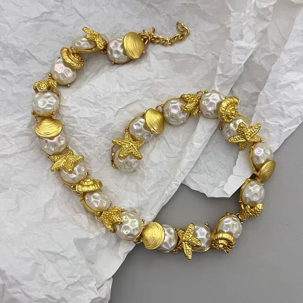 Pearl & Gold Ocean Charm Necklace