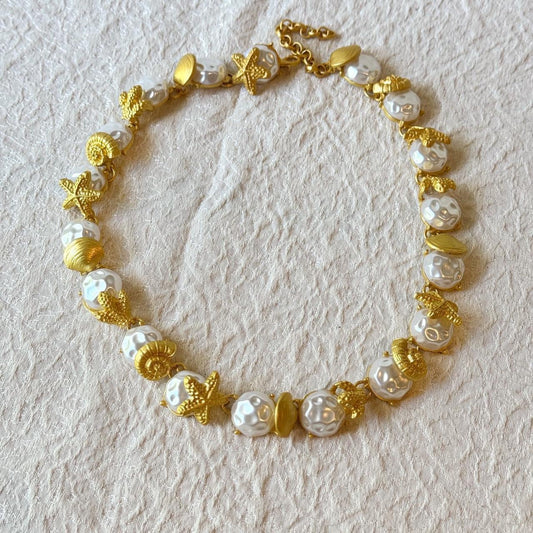 Pearl & Gold Ocean Charm Necklace