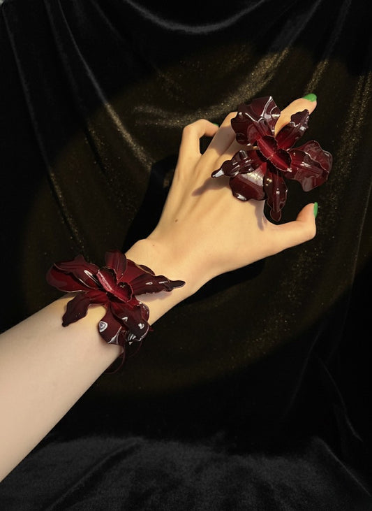 Dark Bloom Adjustable Ring & Bracelet Set