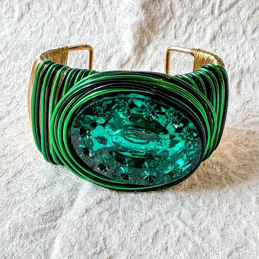 Emerald Green Wire Wrapped Statement Cuff Bracelet