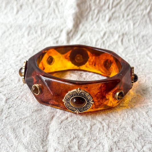 Amber Resin Medallion Statement Cuff Bracelet