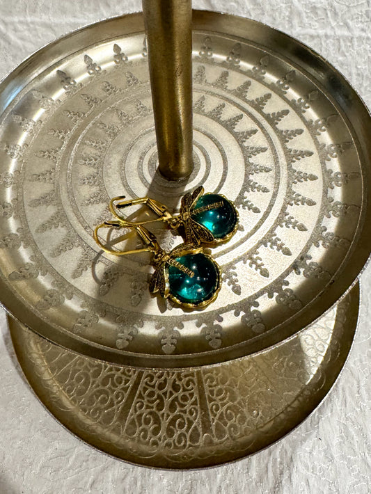 Emerald Dragonfly Drop Earrings